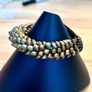 Handmade Woven Bead Bracelet Dragon Scale Iridescent Matte Glass